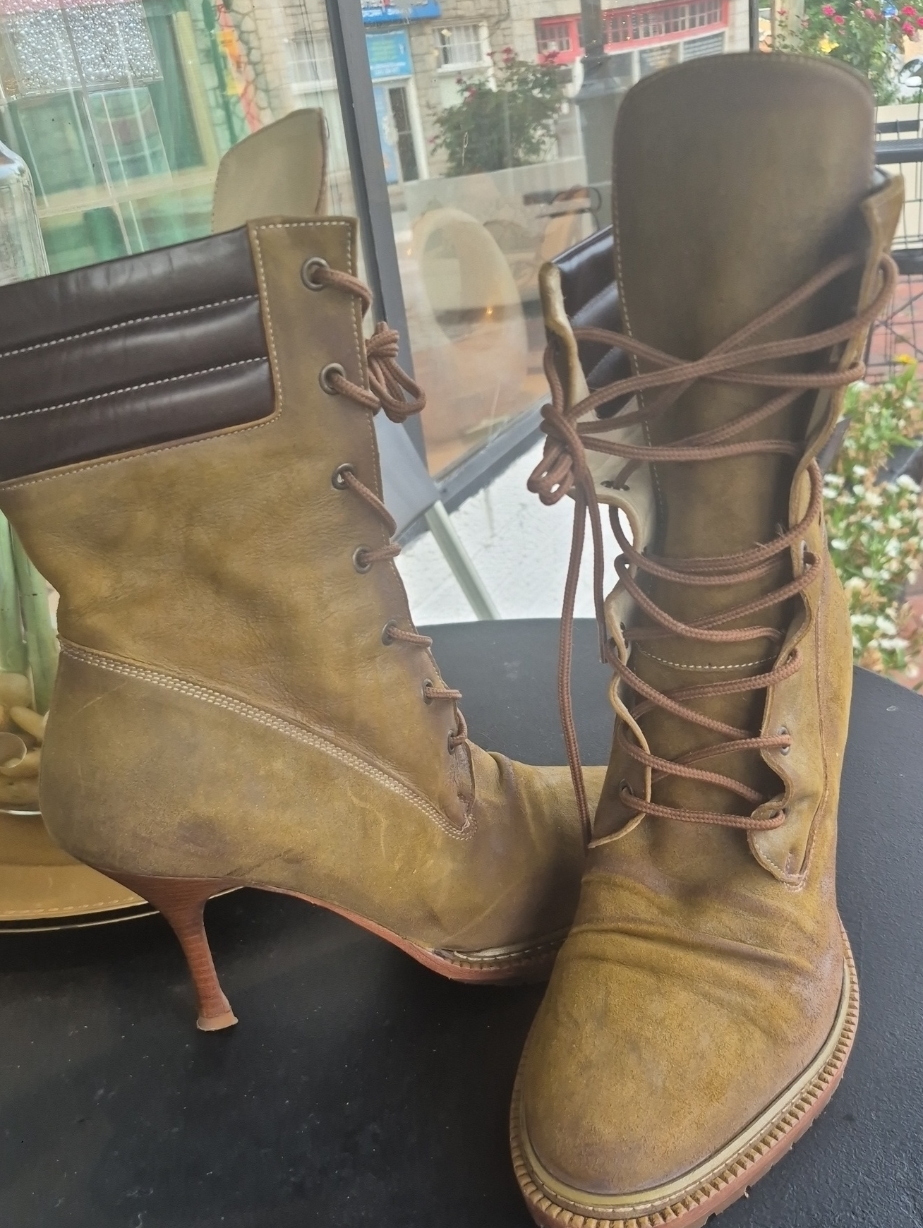 Patrizia Pepe Olive Lace-Up Mid-Calf Heeled Boots